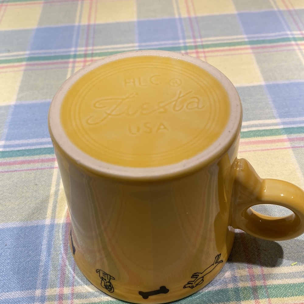 Fiestaware yellow mug with “Best Friend” around top with dogs and dog bone - Picture 3 of 7